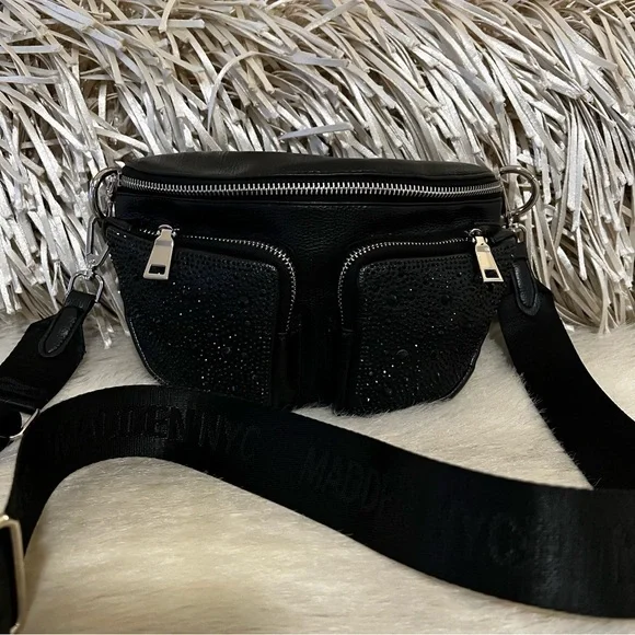 MADDEN NYC Womens Embellished Multi Pocket Fannypack Crossbody Vegan Belt Bag - Picture 7 of 15